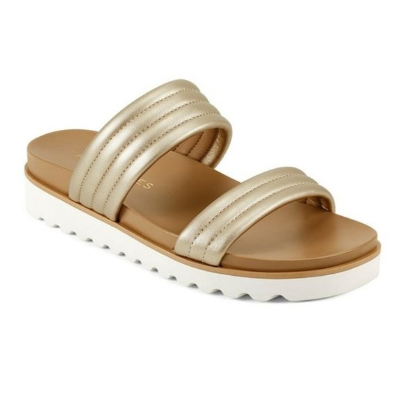 AEROSOLES Gold Puffer Strap Kinnelon Sandal - Picture 1 of 8